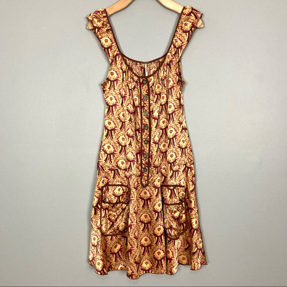 Free People Yellow and Orange Ruffled Sundress Sleeveless Mini